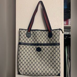 AUTHENTIC Vintage Gucci monogram shopper tote in navy